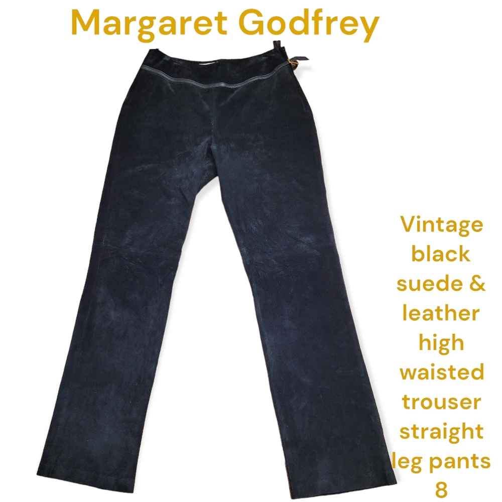 Vintage Margaret Godfrey suede leather high waisted black trousers women's 8